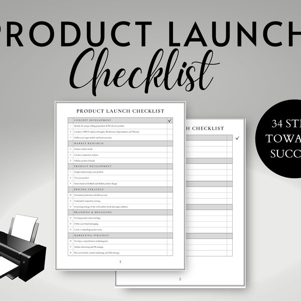 Printable Product Launch Checklist, To-Do List For Small Business, Step-By-Step Guide For Succesful Market Entry, Launching Product Planner