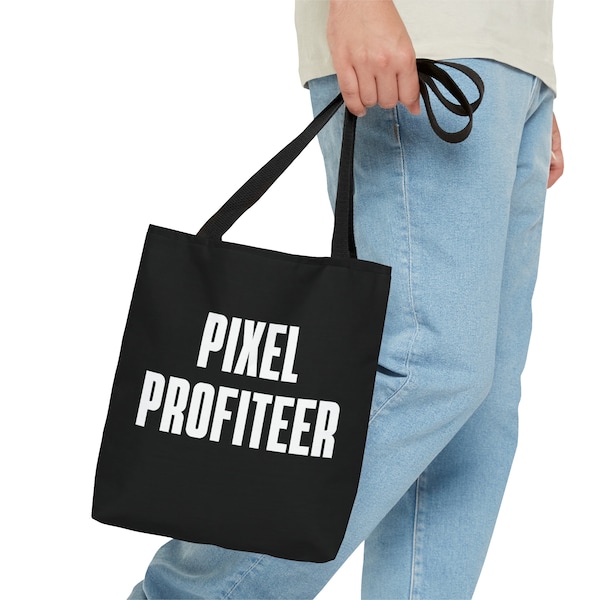 Black Tote Bag for E-Commerce Enthusiasts - 'Pixel Profiteer' - Ideal Gift for Online Sellers, Digital Marketers, and Retail Experts