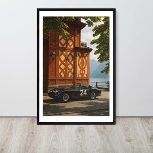 Stampa fotografica di auto d'epoca sul lago - Arte da parete con cornice - Decorazione per auto di lusso - Arte architettonica panoramica - Fotografia di viaggio sulla natura