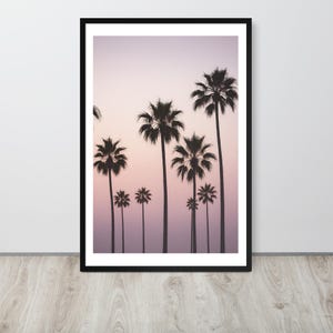 Stampa fotografica del tramonto sulla palma - Arte da parete con cornice - Decorazione tropicale - Arte del tramonto costiero - Fotografia della silhouette della natura