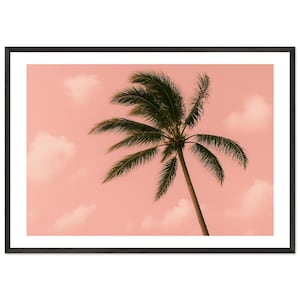 Foto di palma, stampa artistica da parete tropicale "Cielo rosa", decorazione costiera retrò, stampa artistica con spiaggia vibrante, stampa incorniciata pronta da appendere