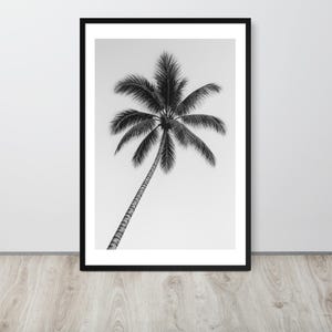 Stampa fotografica di palma in bianco e nero - Arte da parete con cornice - Decorazione tropicale minimalista - Arte costiera - Fotografia di silhouette della natura