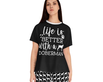 Life is Better With a Doberman - Women's Shorty Pajama Set in Black and White