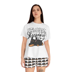 I'd Rather Be Sleeping - Women's Shorty Pajama Set - Featuring Doberman Cartoon