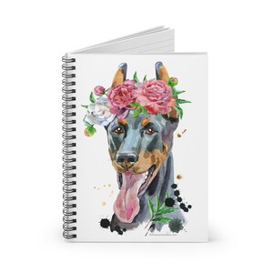 Carnet Doberman aquarelle : couronne florale Dobie Art - trait ligné