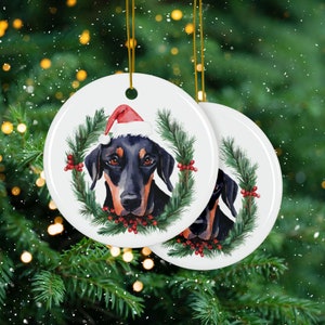 Doberman Natural Ears Christmas Ornament Sets (1pc, 3pcs, 5pcs, 10pcs) - Cermaic With Gold Hanging String