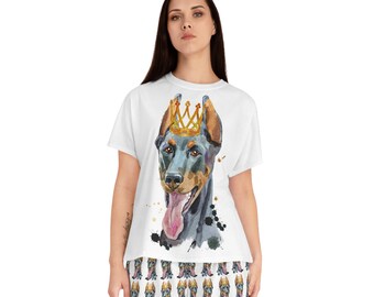Doberman With Crown in Watercolor - Women's Shorty Pajama Set