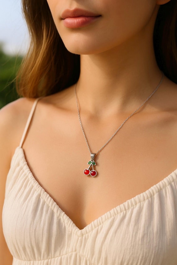 925 Sterling Silver and Handmade, Minimalist Dainty Cherry