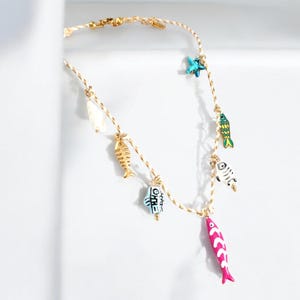 Colorful Fish Charm Necklace, Beach Ocean Jewelry, Summer Sea Shell Pendant, Boho Nautical Gift for Her, Fun Holiday Accessory