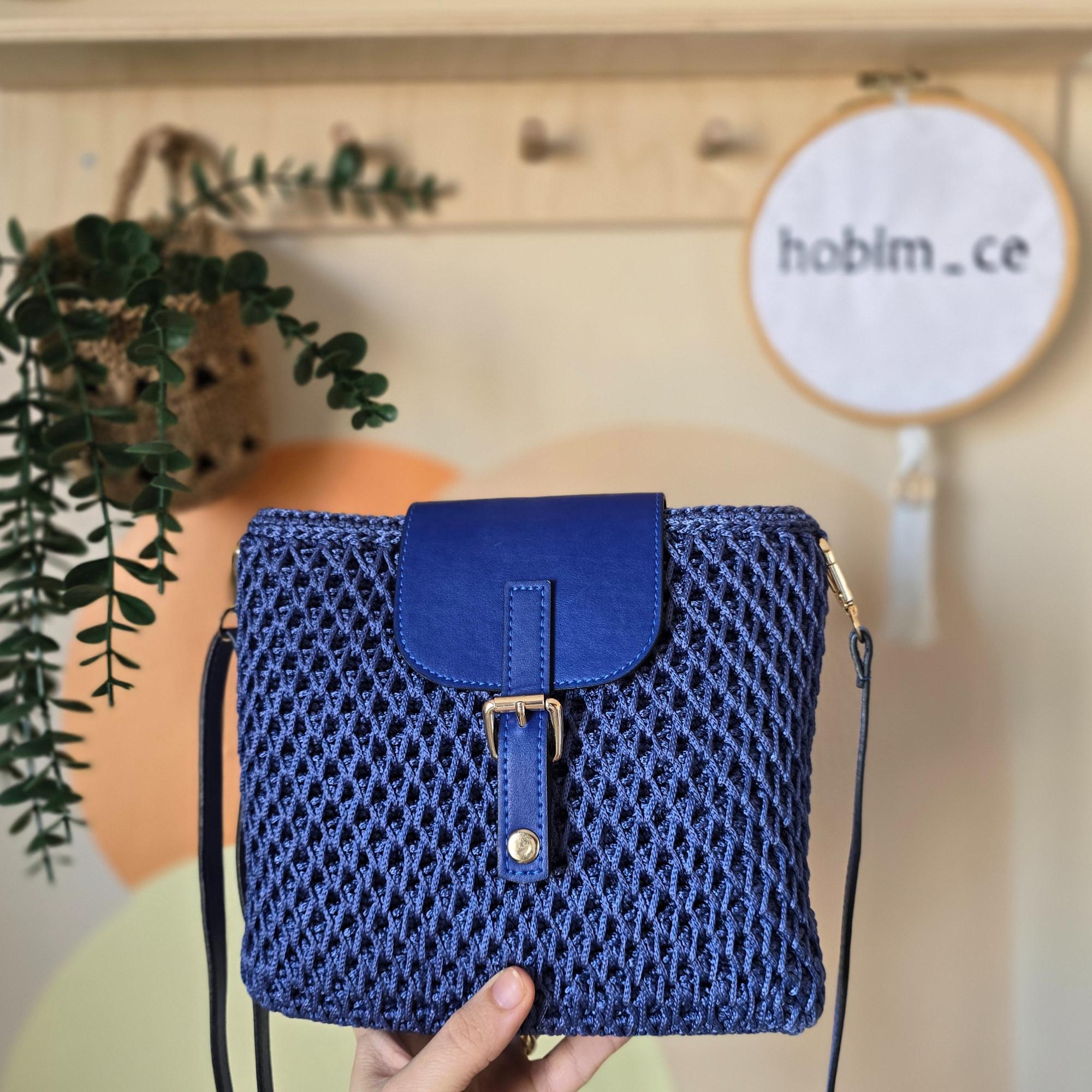 Navy Blue Leather Medium Bag, Knit Bag,women's Bag,handmade Navy Blue Leather Medium Bag, Knit Bag,women's Bag,handmade