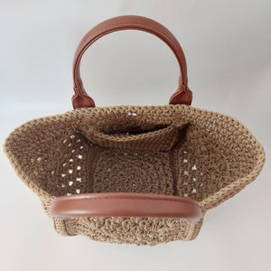 Gift For Mother, Crochet Tote Bag, Tote Shoulder Bag , Leather Hand bag, Handmade Bag, Crochet Bag Pattern, Motif Bag, Granny Square Bag zdjęcie 4
