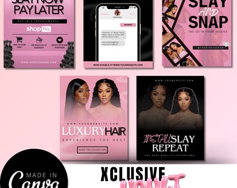 Editable Hair Instagram Post Templates: Social Media Flyers (Canva)
