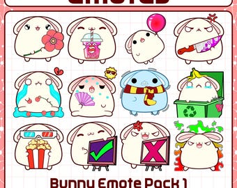Paquete de emoticones de conejito 1/12 / Lindos emoticones de conejito para streamers, emoticones de conejo kawaii listos para usar en Twitch, Kick, Discord