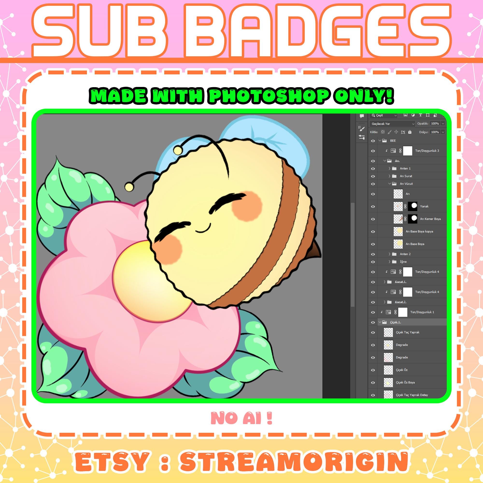 Cute Bee Sub Badges for Twitch and Kick,honey Themed Twitch Badges ...