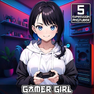 Gamer Girl PNGTuber | 5 Expression | Pngtuber Girl, Stream Avatar, Stream Model, Cozy Pngtuber , Neet Pngtuber Girl , Crop Hoodie PNG Tuber