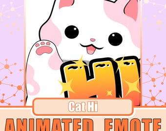 Olá, emote de gato rosa | Emote de gato rosa, Emote de gato de saudação, Emote de gato fofo, Emote de gato, Emote de oi, Emote de olá, Emote de aceno de mão, Gato kawaii