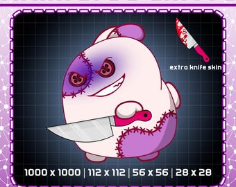 Emote animado de cuchillo de conejo, emoticono de cuchillo de conejo de peluche cosido, emoticonos de conejo gótico para Twitch, Kick, Discord y más, emoticono de conejo kawaii