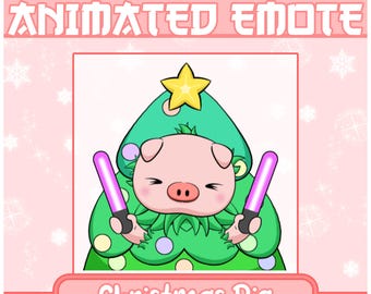 Christmas Pig Animated Emote | Chibi Christmas Tree Pig , Kawaii Pig Emote , Cute Pig Emote, Christmas Emote, Christmas Tree Emote, Xmas Pig