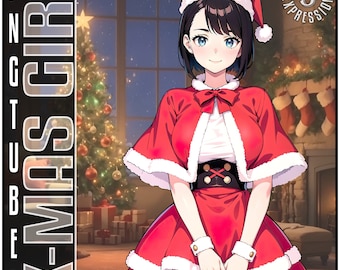 Chica de Navidad PNGTuber / 5 Expresión Femenina Pngtuber / PT-003 / Pngtuber para Streamers y Creadores de Contenido / Avatar de Stream, Chica Pngtuber