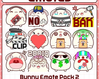 Pack de emoticones de conejito 2/12 emoticones de conejito/emoticones de conejito chibi para streamers, emoticones de conejo listos para usar en Twitch, Kick, Discord y más