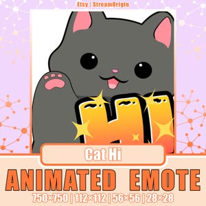 Hi Black Cat Emote | Black Cat Emote, Greeting Cat Emote, Cute Cat Emote, Cat Emote, Hi Emote, Hello Emote, Hand Wave Emote, Kawaii Cat