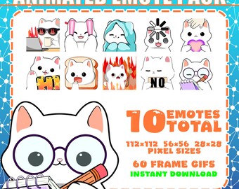 Pack d'émoticônes chat | Pack d'émoticônes chat blanc | Emotes animés chat , Pack d'émotes chat , Pack d'émotes animés , Emotes chat mignon , Emotes chaton