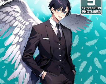 Ángel PNGTuber / 5 Expresión PNG Tuber Modelo / Pngtuber Boy / Angel Boy Png Tuber , Seraphim Boy Pngtuber , Celestial Pngtuber Boy