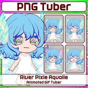 Pixie PNGTuber | River Pixie Aqualie GIFTuber | Animated PNGTuber, Chibi PNGTuber, Cute PNGTuber, Fairy PNGTuber, Setup Guide Video Included