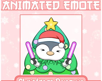 Gesto animado de pingüino navideño / Gesto de pingüino chibi con forma de árbol de Navidad, Gesto de pingüino kawaii, Gesto de pingüino lindo, Gesto de Navidad, Árbol de Navidad