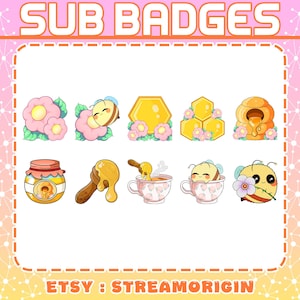 Cute Bee Sub Badges for Twitch and Kick,Honey Themed Twitch Badges,Kawaii Subscription Badges for Streamers,Sub Badge Pack for Funny Streams