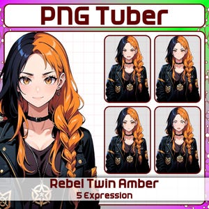 Rebel Twin Amber PNGTuber | 5 Expression | Pngtuber Girl, Stream Avatar, Stream Model, Cozy Pngtuber , Cute Pngtuber Girl , Ginger PNG Tuber