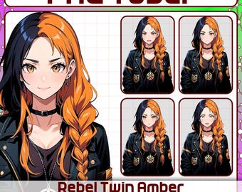 Rebel Twin Amber PNGTuber | 5 Expressões | Garota PNGtuber, Avatar de Transmissão, Modelo de Transmissão, Pngtuber Aconchegante, Garota PNGtuber Fofa, Tuber PNG de Gengibre