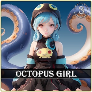 Octopusmeisje pngTuber | 3 vrouwelijke gezichtsuitdrukkingen pngtuber | 2D-pngtuber voor streamers, youtubers, contentmakers | Png-knol Girl