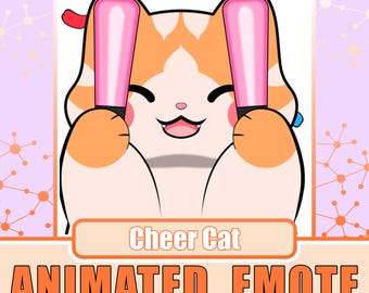 Emote animado de torcida de gato laranja | Emote de gato laranja, Emote de torcida de gato, Emote de bastão de luz, Emote de bastão luminoso, Emote de hype, Emote de gato ruivo
