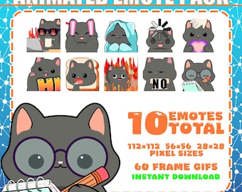 Pack d'émoticônes chat | Pack d'émoticônes Chat noir | Emotes animés chat , Pack d'émotes chat , Pack d'émotes animés , Emotes chat mignon , Emotes chaton