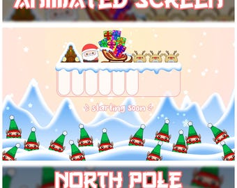 Pantalla de Twitch animada Polo Norte / Pantalla de transmisión 4x, Pantalla de Twitch navideña, Pantalla de Twitch de elfo navideño, Paquete de transmisión, Superposición navideña