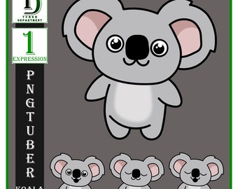 Koala Pngtuber / 1 Expressões / Modelo 2D com 4 PNG para Streamer, Youtuber, Criador de Conteúdo / Cute Koala / Chibi Koala / Kawai Koala