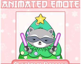 Christmas Raccoon Animated Emote | Chibi Christmas Tree Raccoon , Kawaii Raccoon Emote , Cute Raccoon Emote , Christmas Emote ,Raccoon Emote