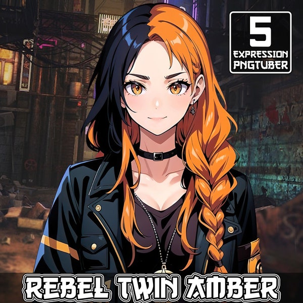Tube PNG Rebel Twin Amber | 5 expressions | Pngtuber Girl, Stream Avatar, Stream Model, Pngtuber confortable, Pngtuber Girl mignonne, Tubercule PNG au gingembre