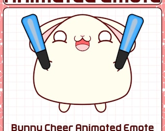 Gesto animado de conejito animado / Conejito chibi saltando con luces, emoticonos de conejo listos para usar, emoticono divertido para Twitch, emoticono de barra luminosa para Twitch