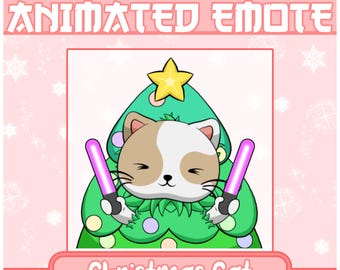 Christmas Cat Animated Emote | Chibi Christmas Tree Cat , Kawaii Cat Emote , Cute Cat Emote, Christmas Emote, Christmas Tree Emote, Xmas Cat