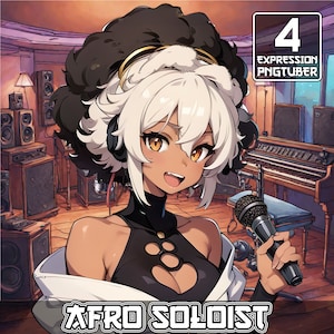 Afro Soloist PNGTuber | 4 Expression | Pngtuber Girl, Stream Avatar, Stream Model, Cozy Pngtuber, Afro Hair Girl, Afro Pngtuber, Afro Hair