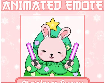 Christmas Bunny Animated Emote | Chibi Christmas Tree Bunny , Kawaii Bunny Emote , Cute Bunny Emote , Christmas Emote , Christmas Tree Emote