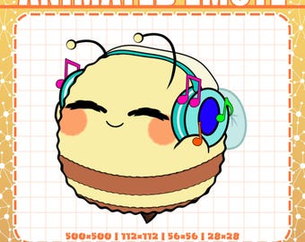 Gesto animado de abeja linda escuchando música / Gesto de abeja linda, Gesto de música, Gesto de abeja, Gesto de abeja animada, Gesto animado, Gesto de auriculares