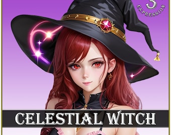 Bruxa Celestial PNGTuber | 3 Expressões Faciais Feminino Pngtuber | 2D Pngtuber para Streamers, Youtubers, Criadores de Conteúdo | Png tubérculo menina