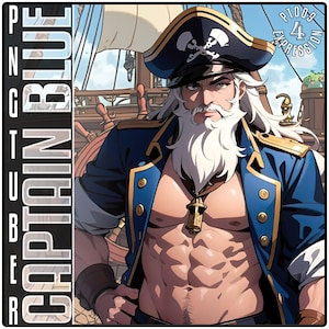 Captain Blue PNGTuber | 4 Expression Male Pngtuber | PNG Tuber for Streamers & Content Creators | Stream Avatar , Pirate Pngtuber