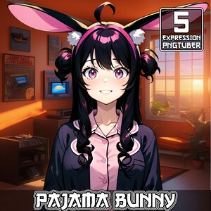 Pajama Bunny PNGTuber | 5 Expression | Pngtuber Girl, Stream Avatar, Stream Model, Cozy Pngtuber , Cute Bunny Girl , Rabbit Girl Pngtuber