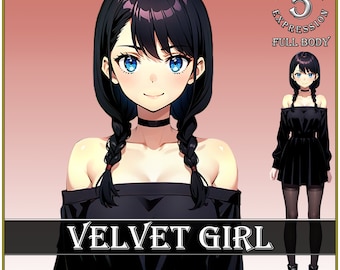 Velvet Girl PNGTuber | 5 Facial Expressions Female Pngtuber | 2D Pngtuber for Streamers & Content Creators | Uniq Pngtuber ,Pngtuber Girl