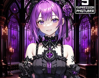 Mucama gótica PNGTuber / 5 expresiones / Chica PNGTuber, Avatar de transmisión, Modelo de transmisión, PNGTuber gótica, PNGTuber de chica gótica, Tuber PNG de chica gótica