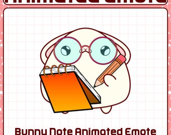 Emote animado de conejito tomando nota / Emote de conejito chibi tomando nota, Emotes de conejo listos para usar, Emote divertido para Twitch, Emote de conejito kawaii para streamers